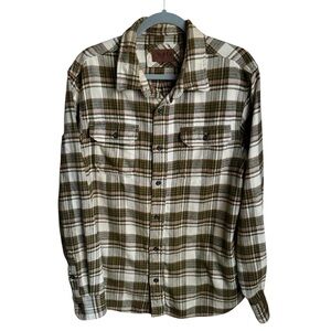 Orvis Men’s M Plaid Cotton Flannel Button Front Shirt Olive Green Workwear